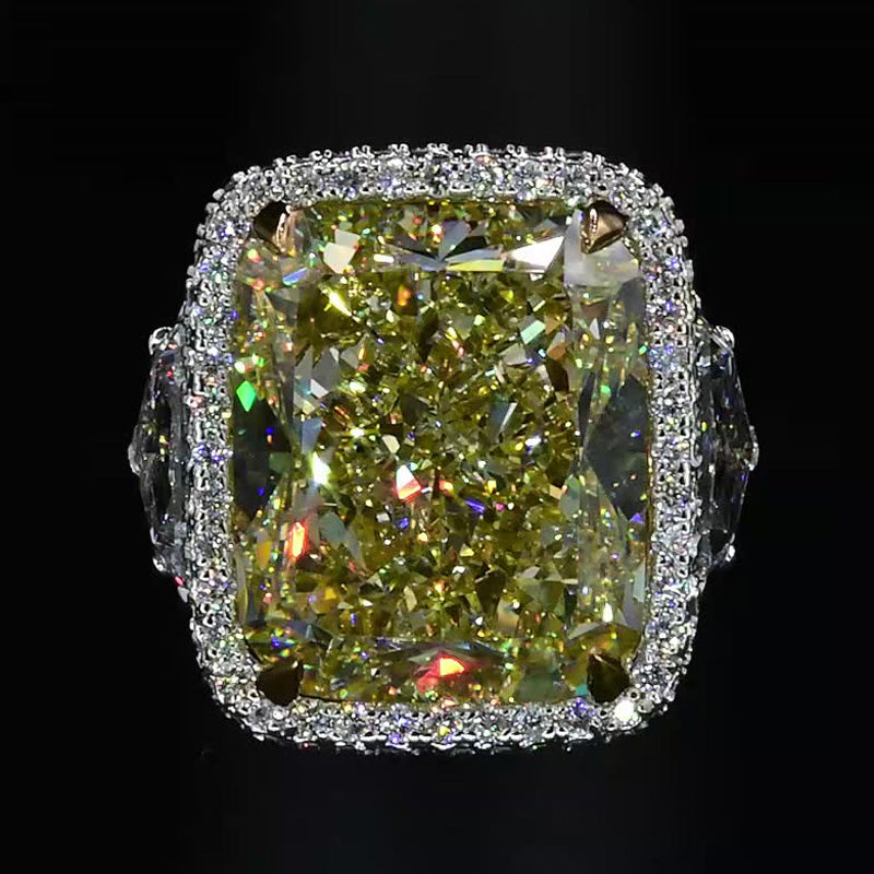 12ct Elongated Cushion Cut Yellow Sapphire Halo Cocktail Ring