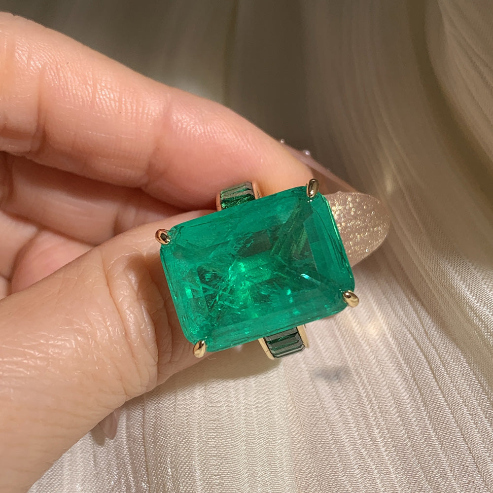 18ct Emerald Cut Channel-Set Eternity Emerald Cocktail Ring