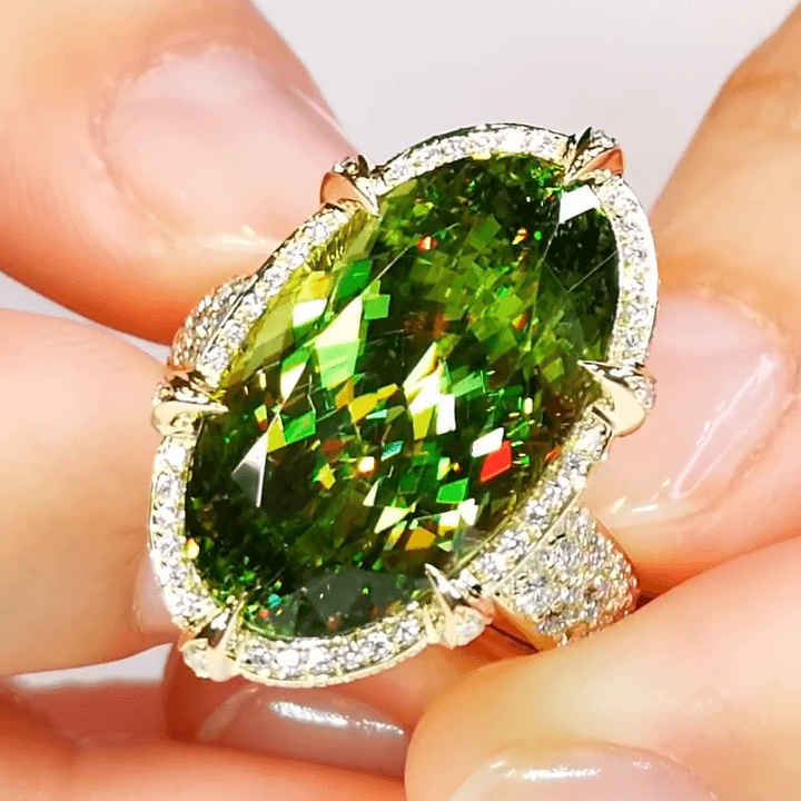 12.65ct Oval Cut Green Tourmaline Ring in Gold