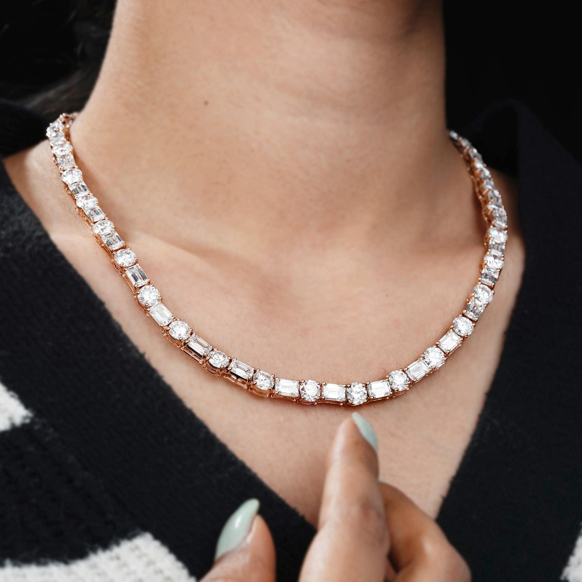 49ctw Round and Emerald Cut Tennis Necklace