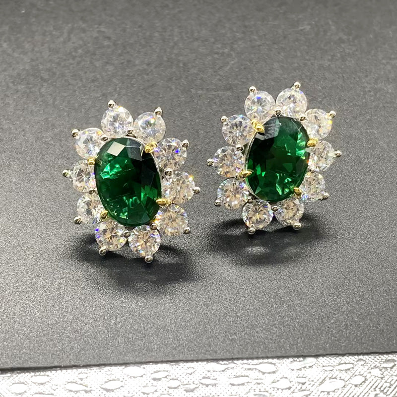 2ct Oval Cut Halo Sapphire Stud Earrings