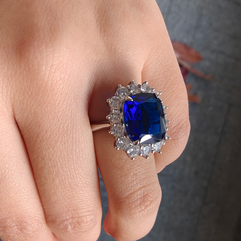 6.5ct Cushion Cut Royal Blue Sapphire Engagement Ring