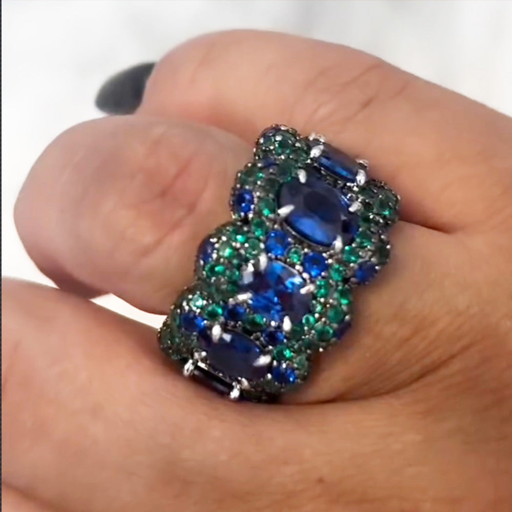 12ctw Tanzanite Blue and Green Sapphire Cocktail Ring