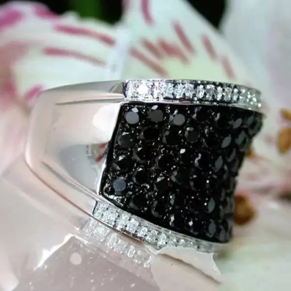 Classic White-Black Paved Bold Ring