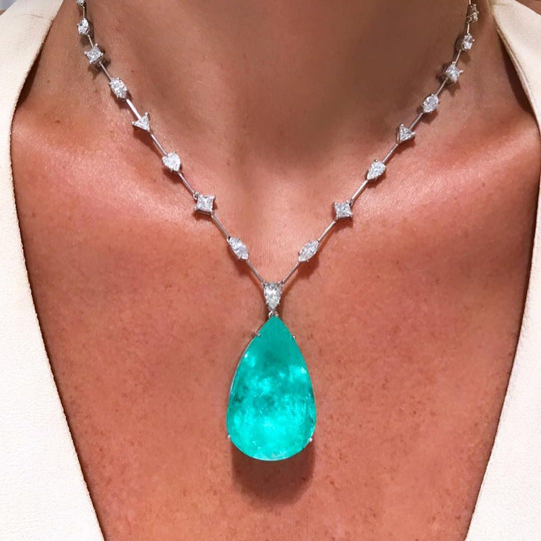 Multi-cut Chain 14ct Pear Cut Paraíba Tourmaline Necklace