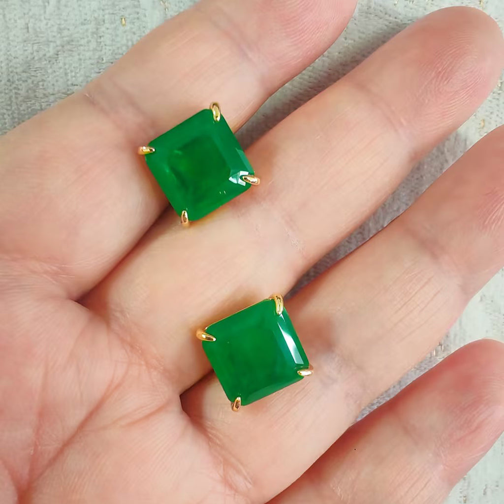 11ctw Asscher Cut Emerald/Paraiba Stud Earrings