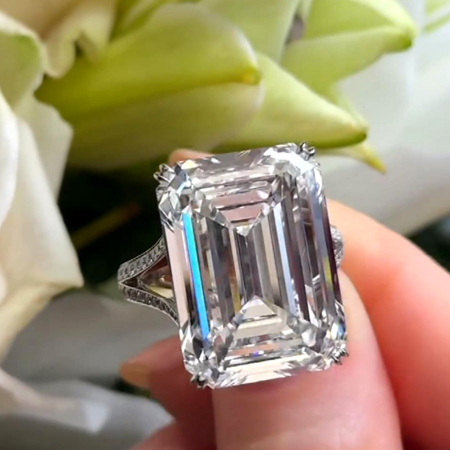 16ct Emerald Cut White Sapphire Paved Engagement Ring