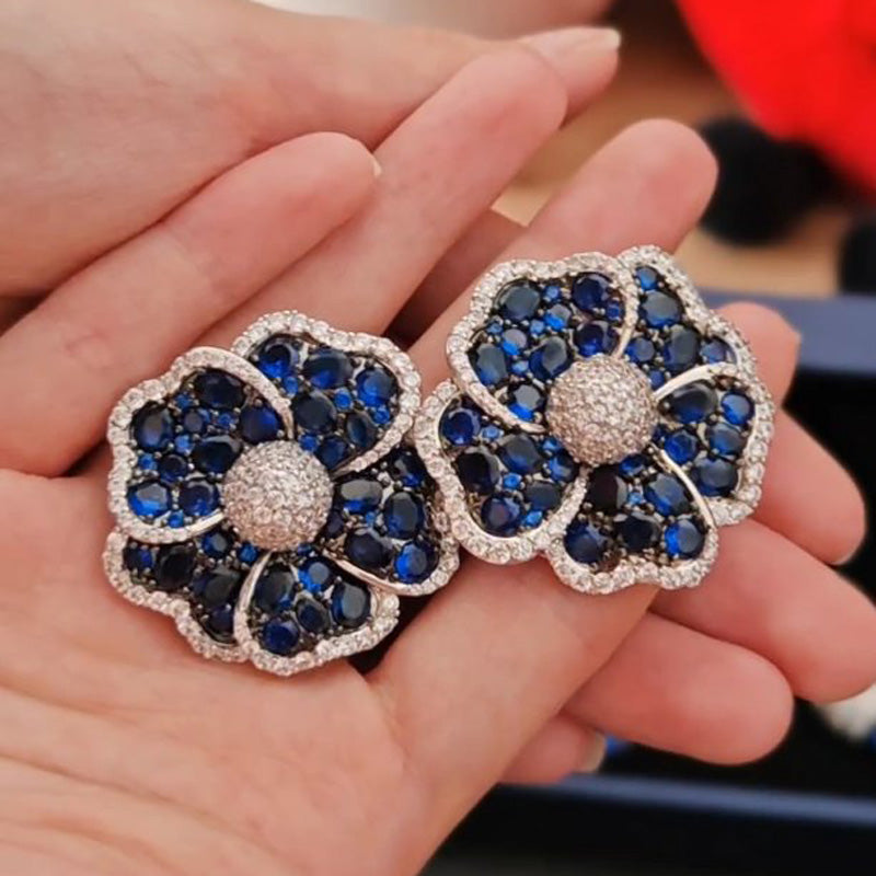 25ctw Blue and White Sapphire Blossom Statement Earrings