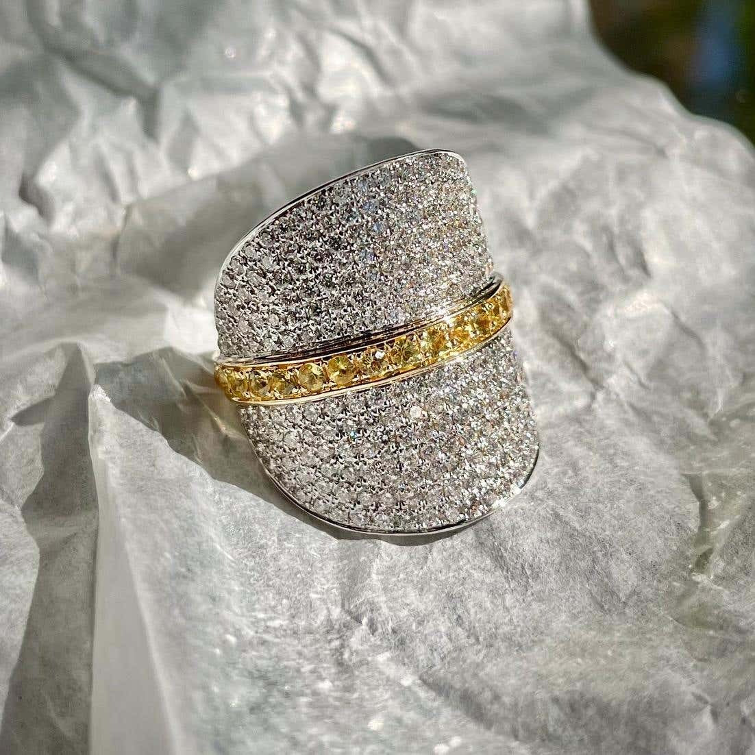 White Sapphire and Emerald Bold Cocktail Ring
