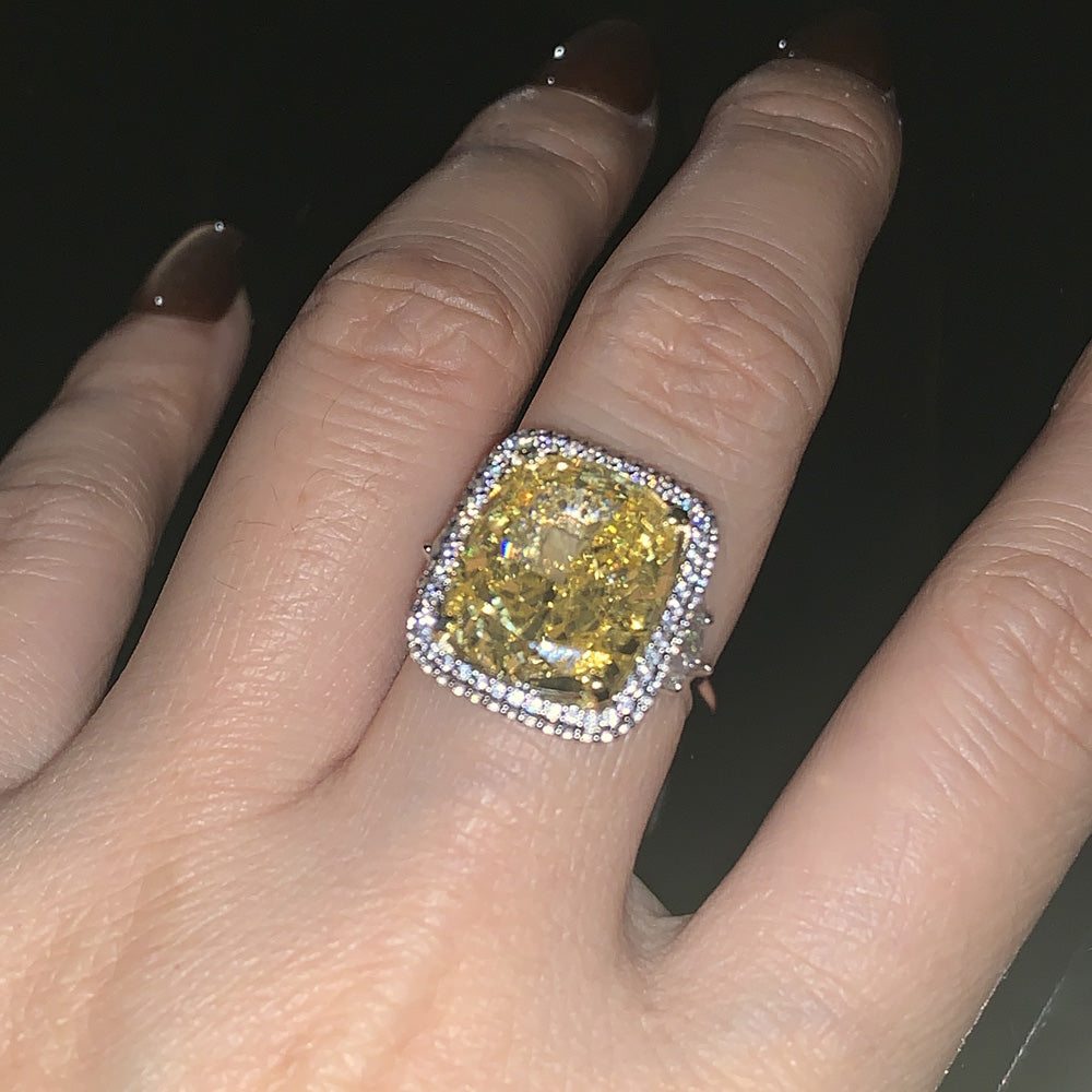 12ct Elongated Cushion Cut Yellow Sapphire Halo Cocktail Ring