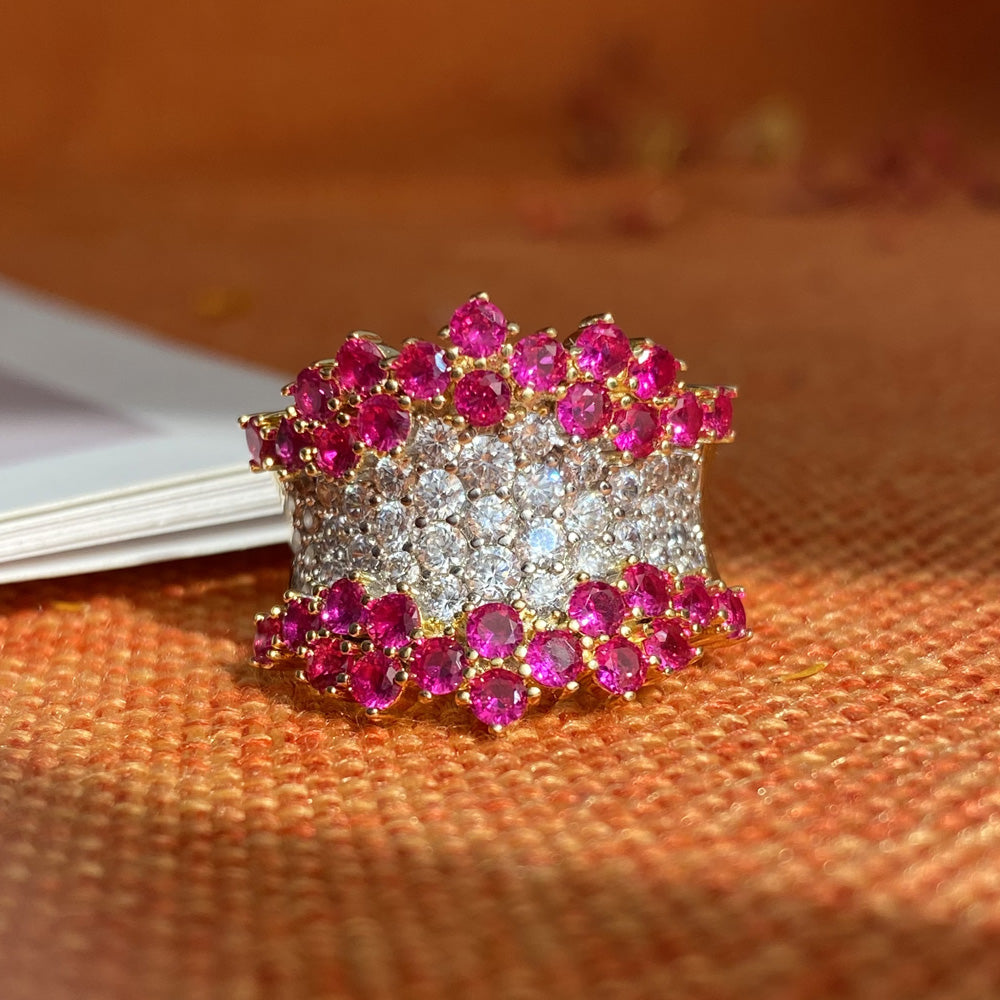 3ctw Ruby and White Sapphire Cluster Cocktail Ring