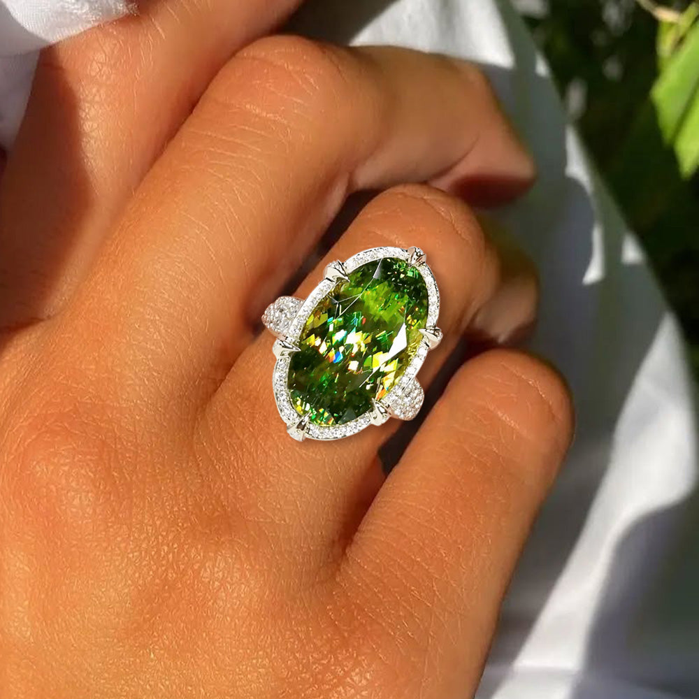 12.65ct Oval Cut Green Tourmaline Ring in Gold