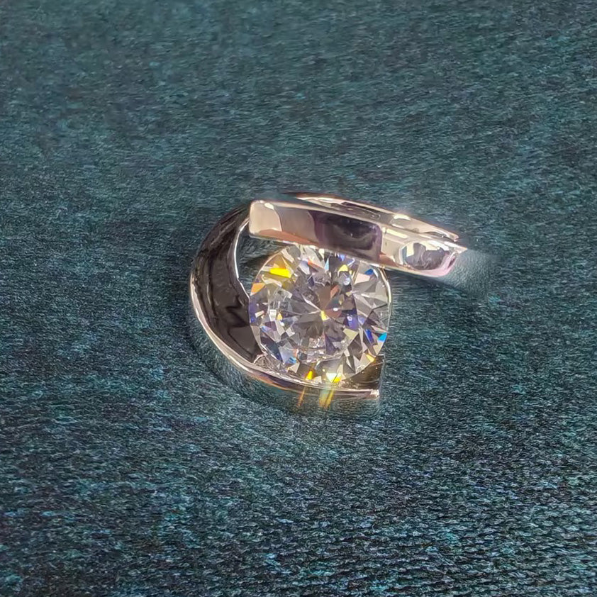 3ct Round Cut White Sapphire Bypass Engagement Ring