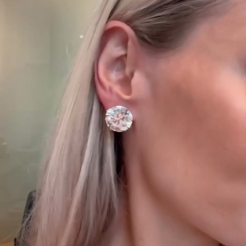 14MM 20ctw Huge Round Cut Classic Stud Earrings