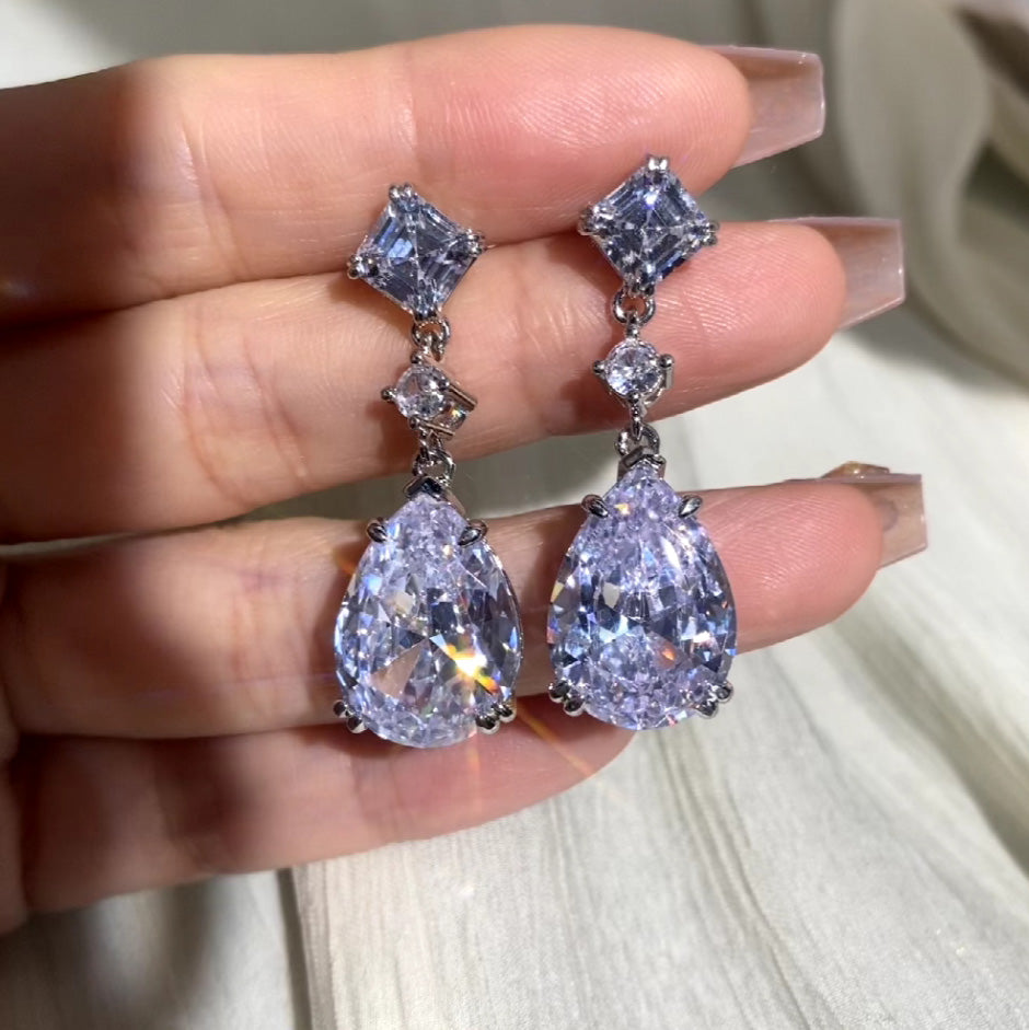 23.36CTW Pear Cut White Sapphire Drop Earrings