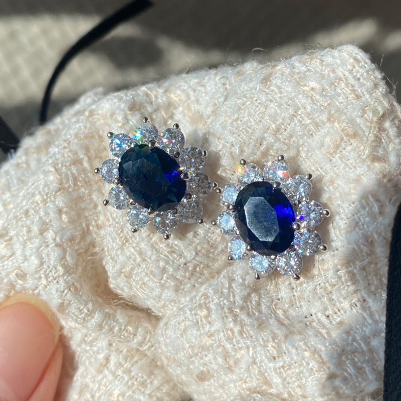 2ct Oval Cut Halo Sapphire Stud Earrings