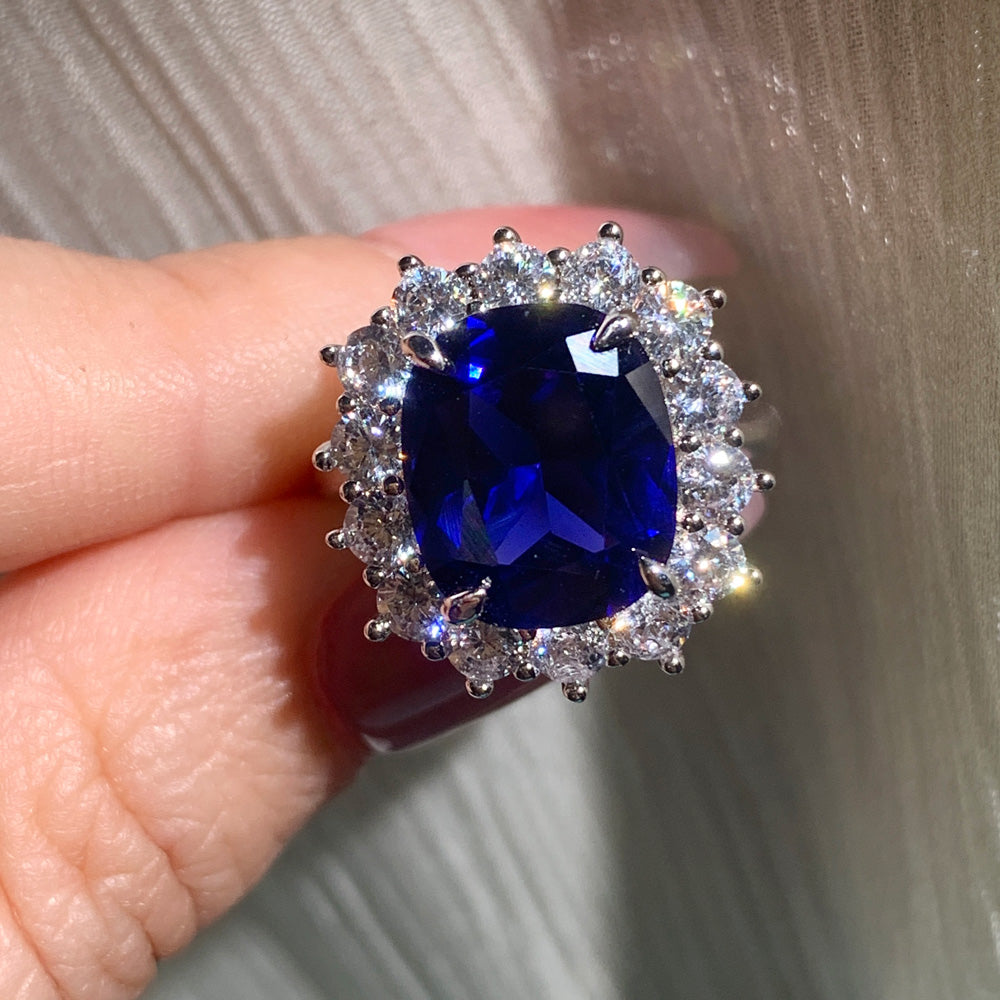 6.5ct Cushion Cut Royal Blue Sapphire Engagement Ring