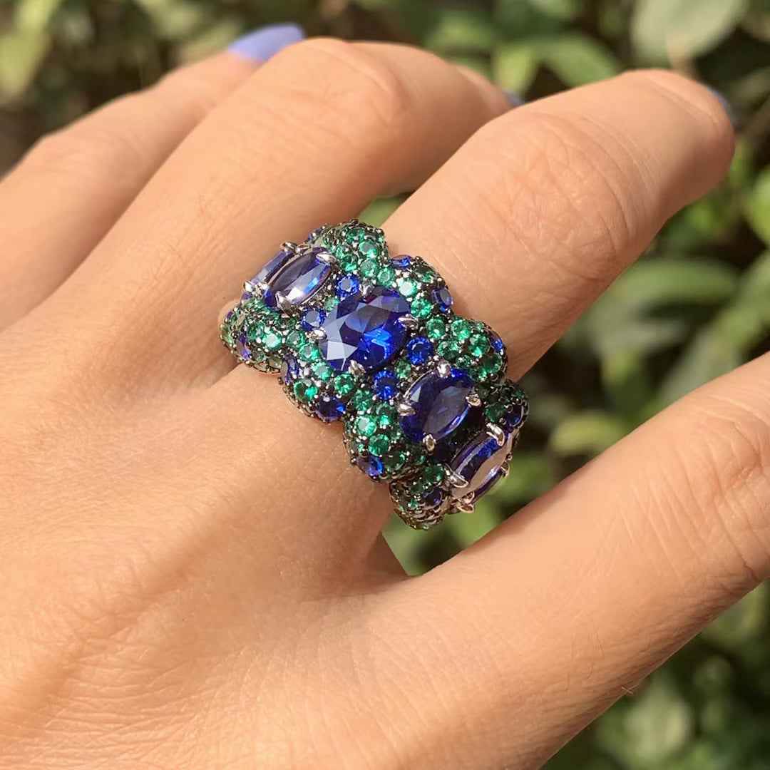 12ctw Tanzanite Blue and Green Sapphire Cocktail Ring