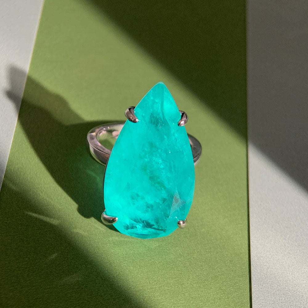14ct Pear Cut Green Blue Paraiba Tourmaline Cocktail Ring