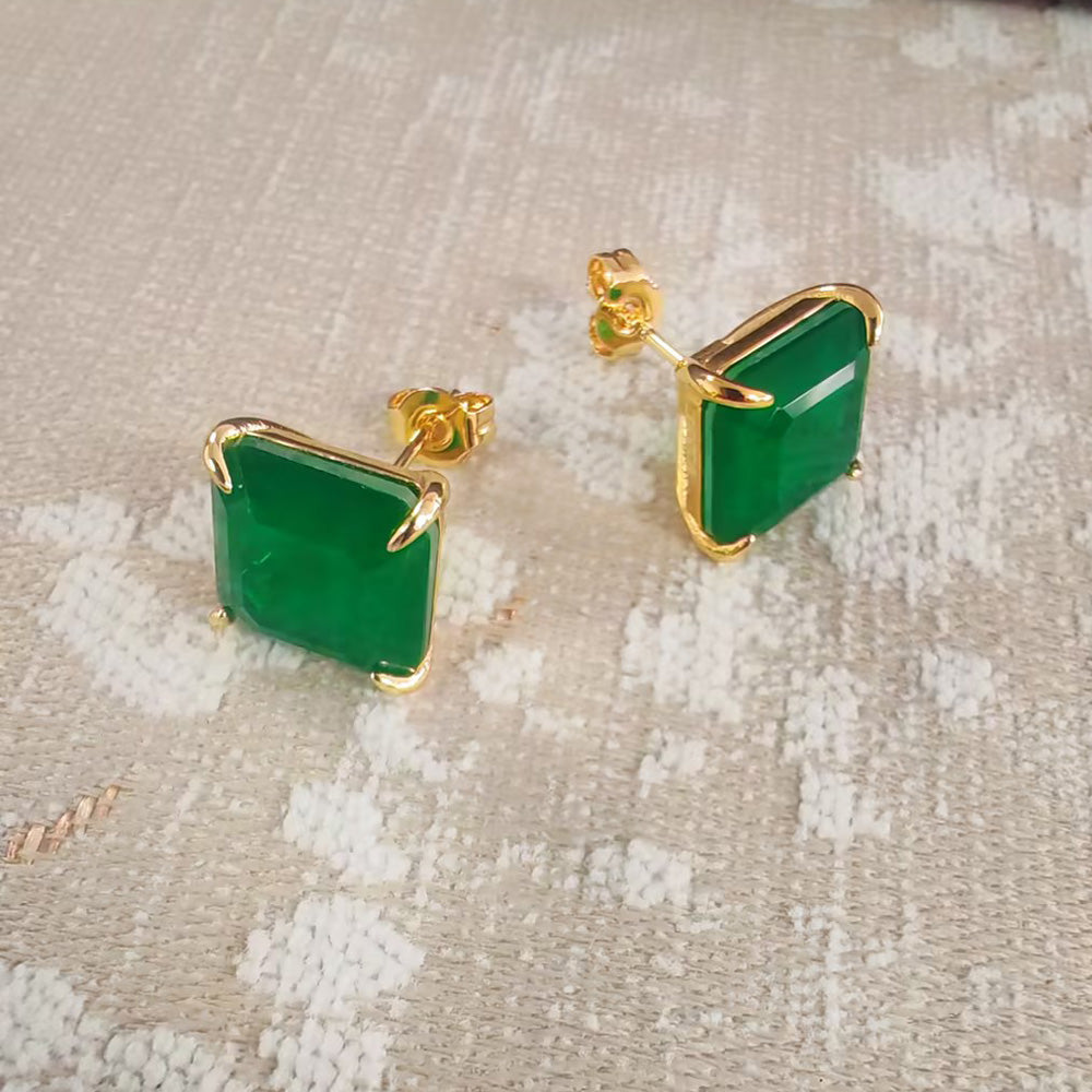 11ctw Asscher Cut Emerald/Paraiba Stud Earrings