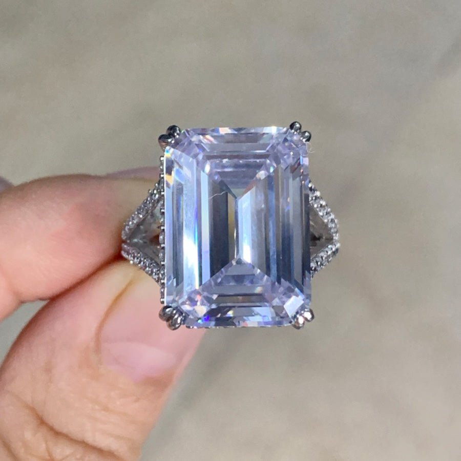 16ct Emerald Cut White Sapphire Paved Engagement Ring