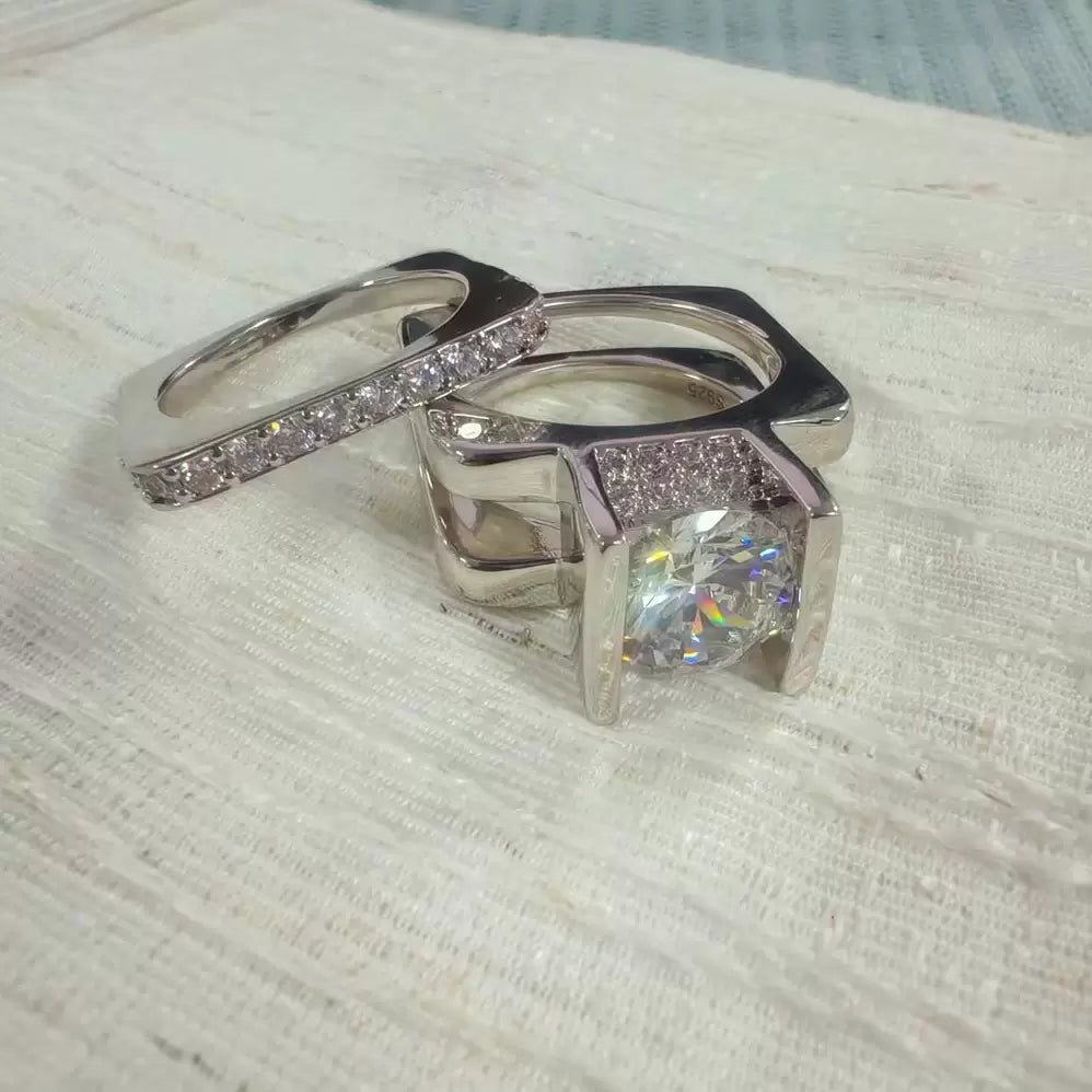 3ct Round Cut Modern Style Square Wedding Ring Set