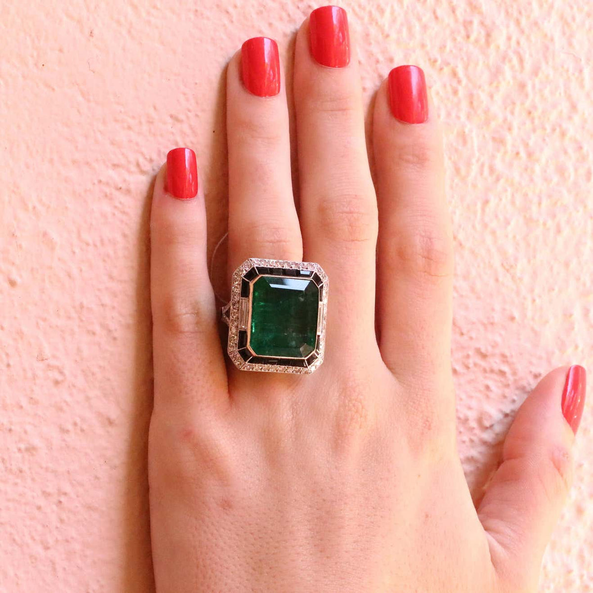 16ct Emerald Cut Double Halo Vintage Cocktail Ring