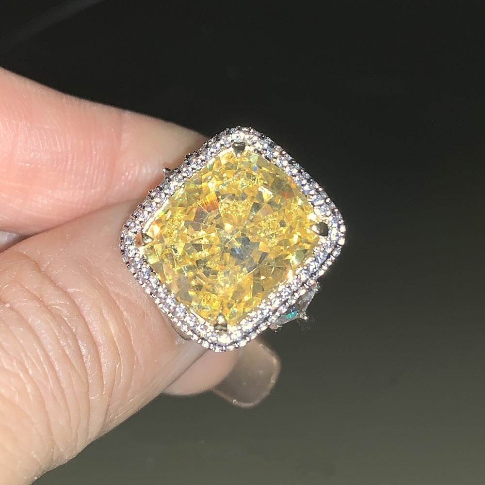 12ct Elongated Cushion Cut Yellow Sapphire Halo Cocktail Ring