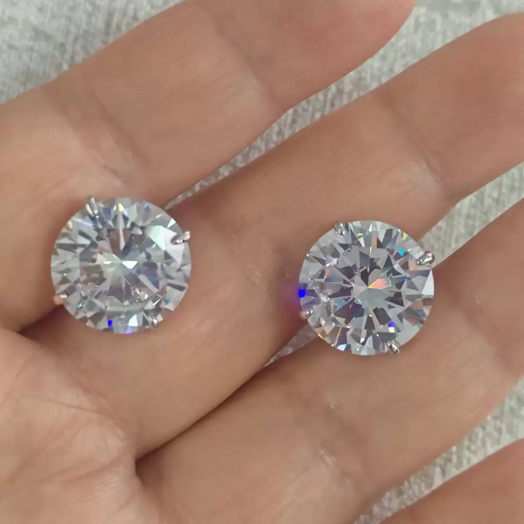 14MM 20ctw Huge Round Cut Classic Stud Earrings