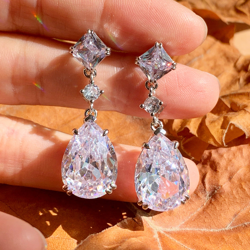 23.36CTW Pear Cut White Sapphire Drop Earrings