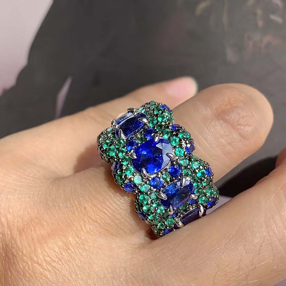 12ctw Tanzanite Blue and Green Sapphire Cocktail Ring
