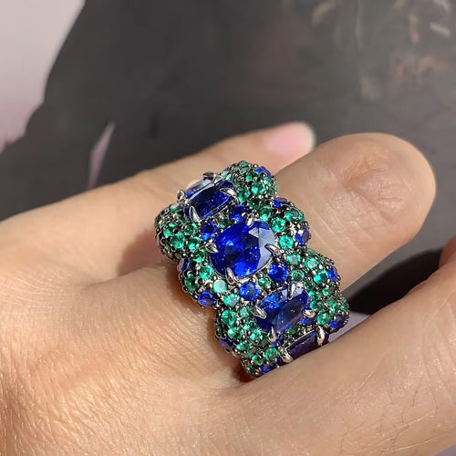 12ctw Tanzanite Blue and Green Sapphire Cocktail Ring