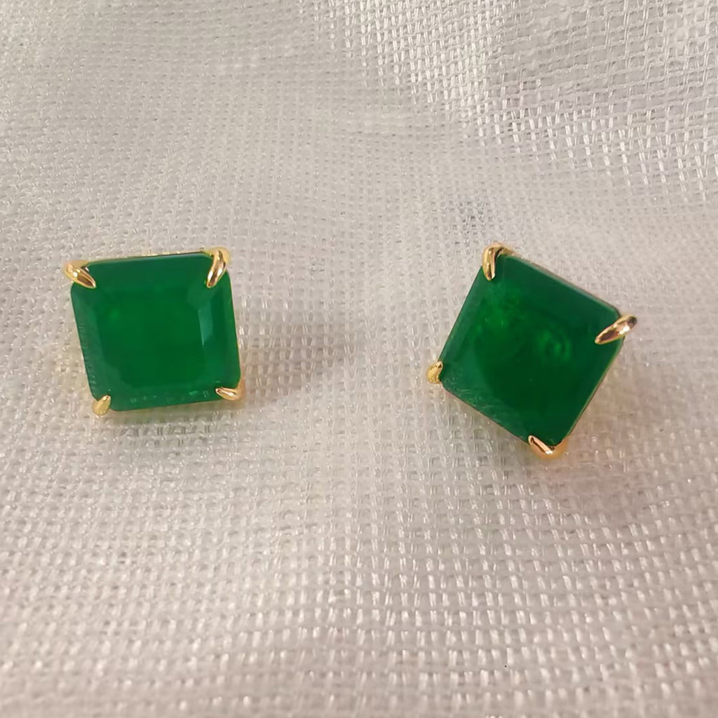 11ctw Asscher Cut Emerald/Paraiba Stud Earrings