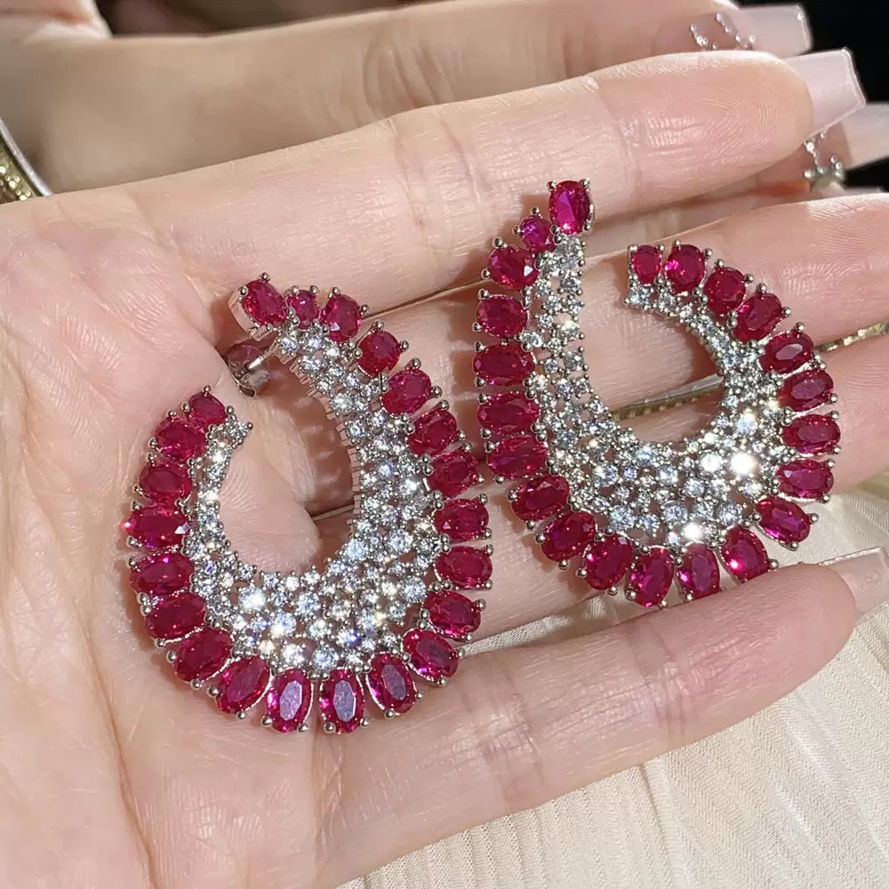 Nature Inspired 16CTW Oval Cut Ruby Statement Earrings