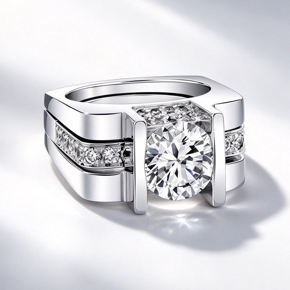 3ct Round Cut Modern Style Square Wedding Ring Set