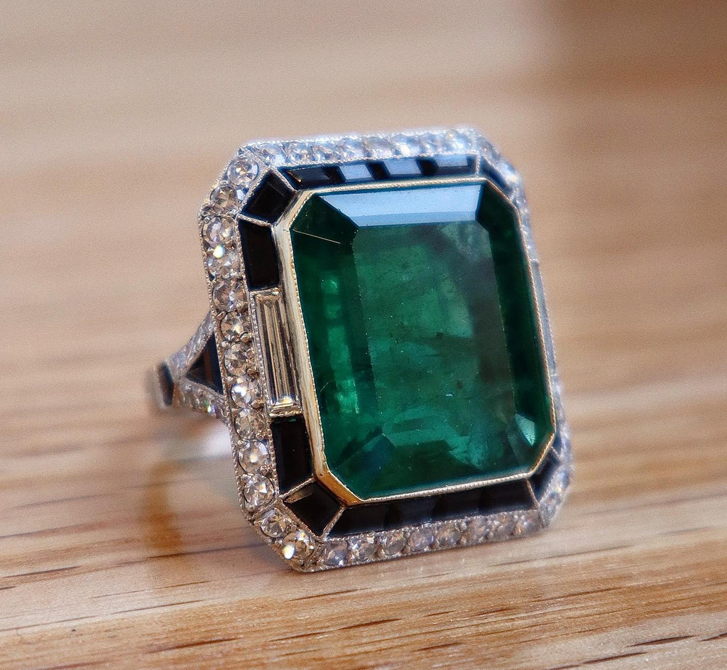 16ct Emerald Cut Double Halo Vintage Cocktail Ring