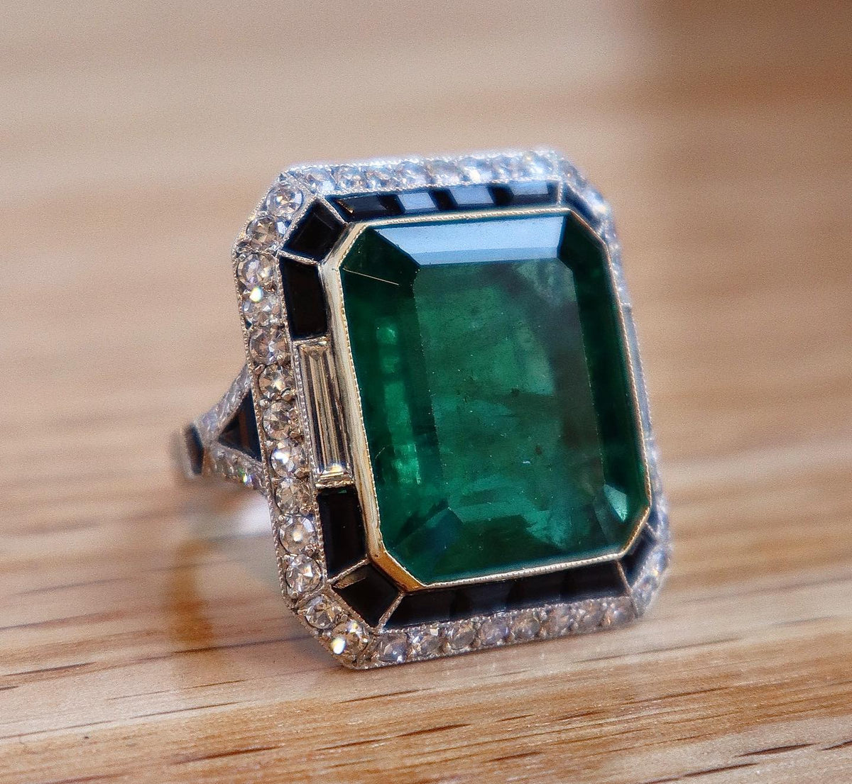 16ct Emerald Cut Double Halo Vintage Cocktail Ring