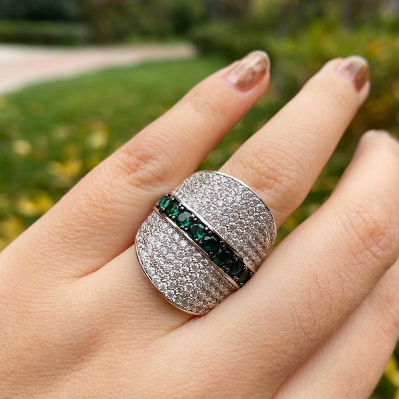 White Sapphire and Emerald Bold Cocktail Ring