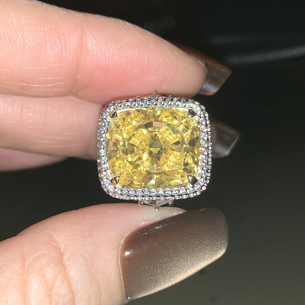 12ct Elongated Cushion Cut Yellow Sapphire Halo Cocktail Ring