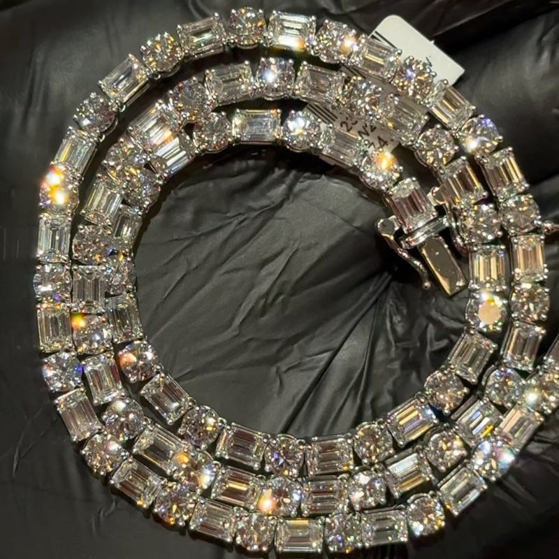 49ctw Round and Emerald Cut Tennis Necklace