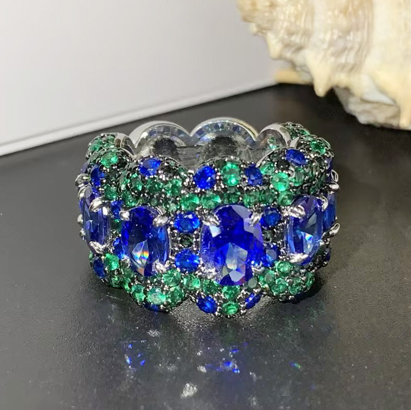 12ctw Tanzanite Blue and Green Sapphire Cocktail Ring