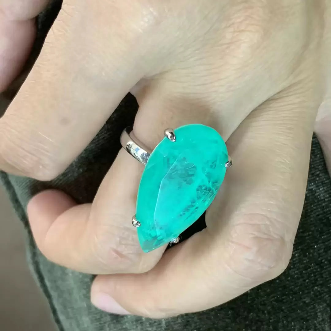 14ct Pear Cut Green Blue Paraiba Tourmaline Cocktail Ring