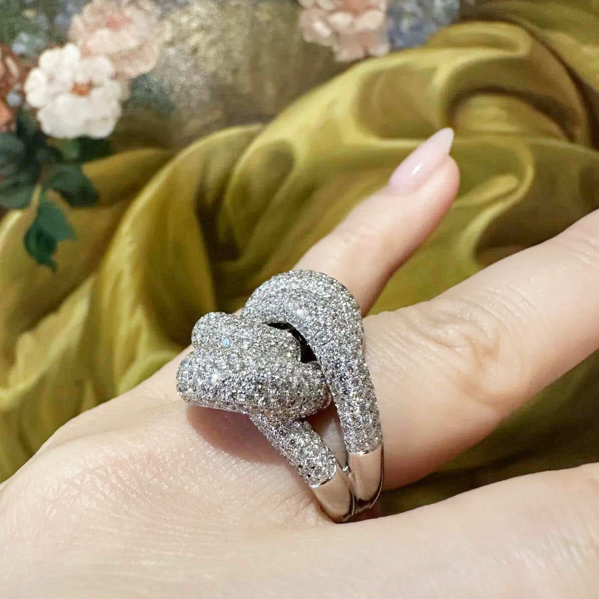 5ctw White Sapphire Paved Cross Knot Cocktail Ring