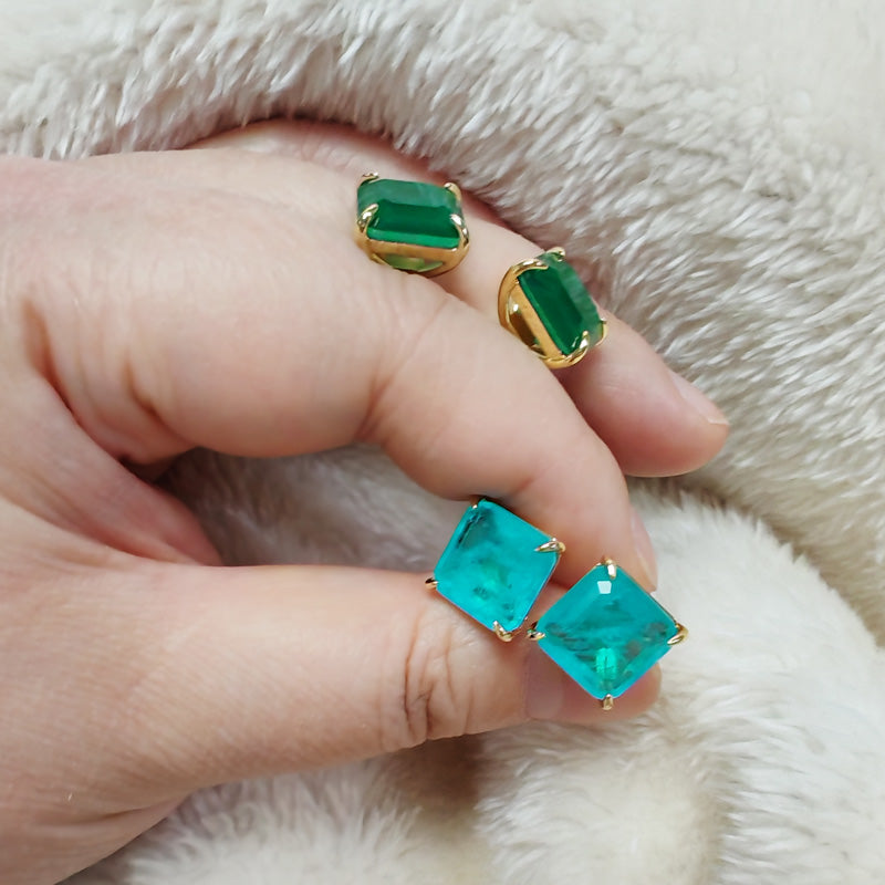 11ctw Asscher Cut Emerald/Paraiba Stud Earrings