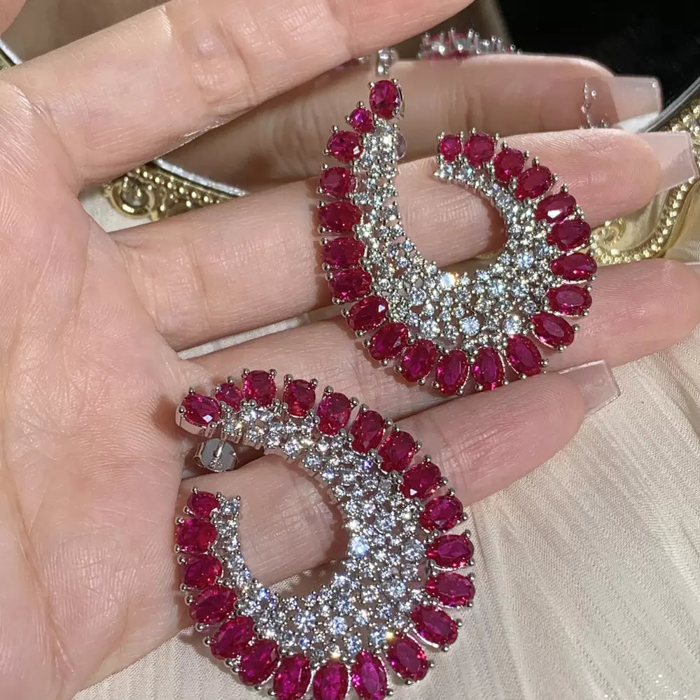 Nature Inspired 16CTW Oval Cut Ruby Statement Earrings