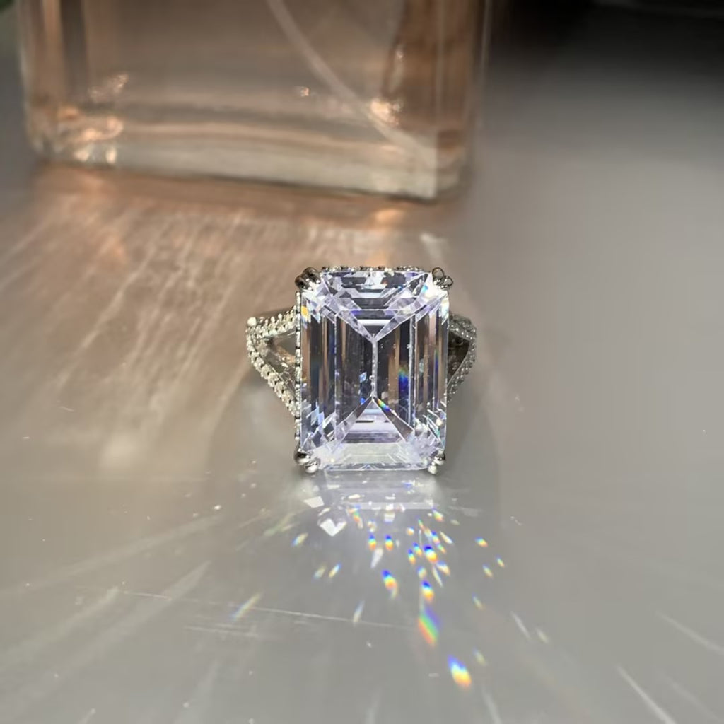 16ct Emerald Cut White Sapphire Paved Engagement Ring