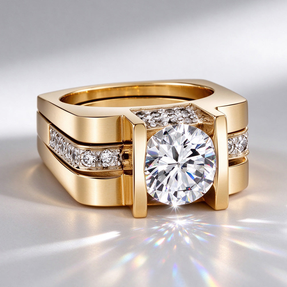 3ct Round Cut Modern Style Square Wedding Ring Set