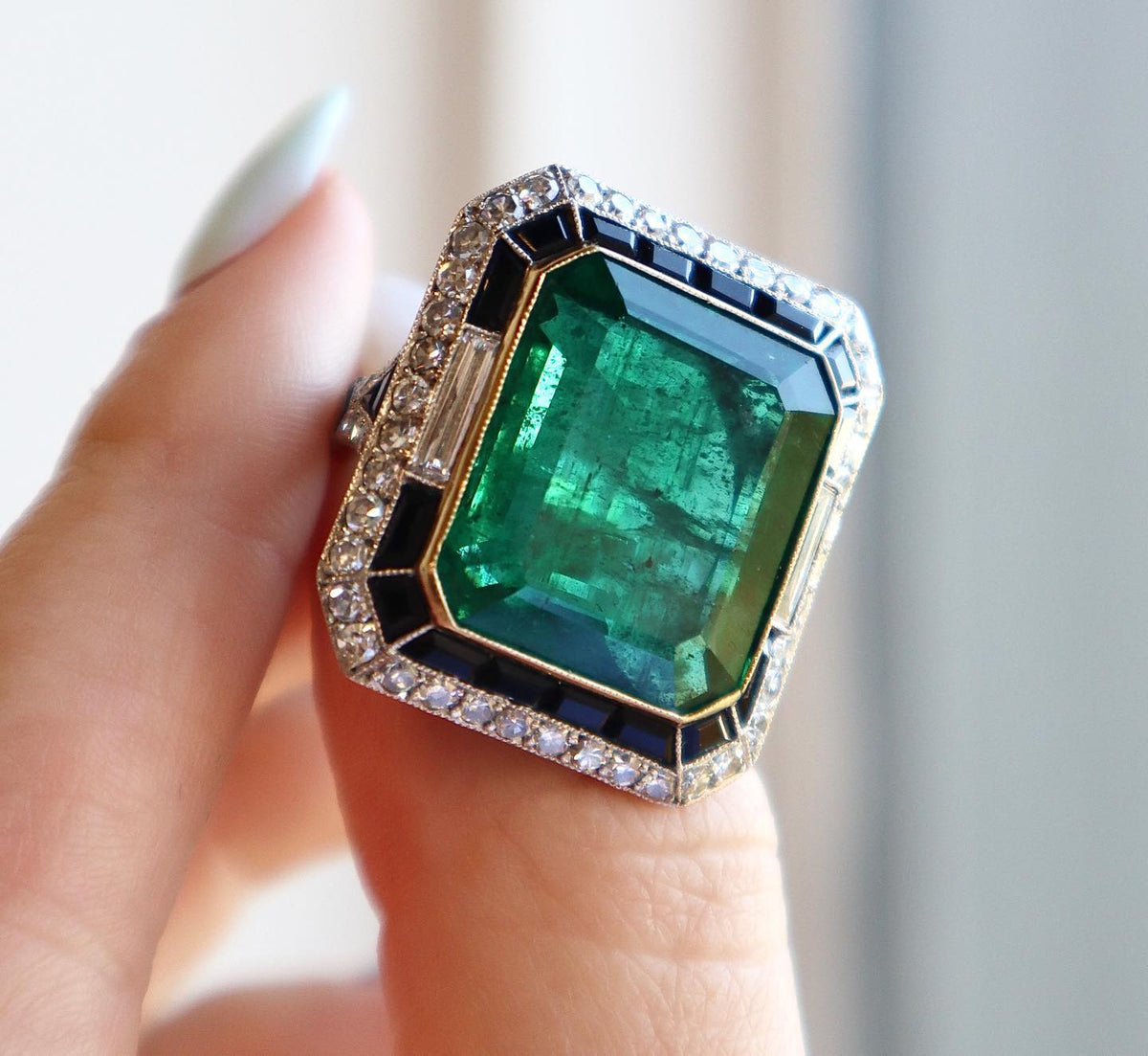 16ct Emerald Cut Double Halo Vintage Cocktail Ring