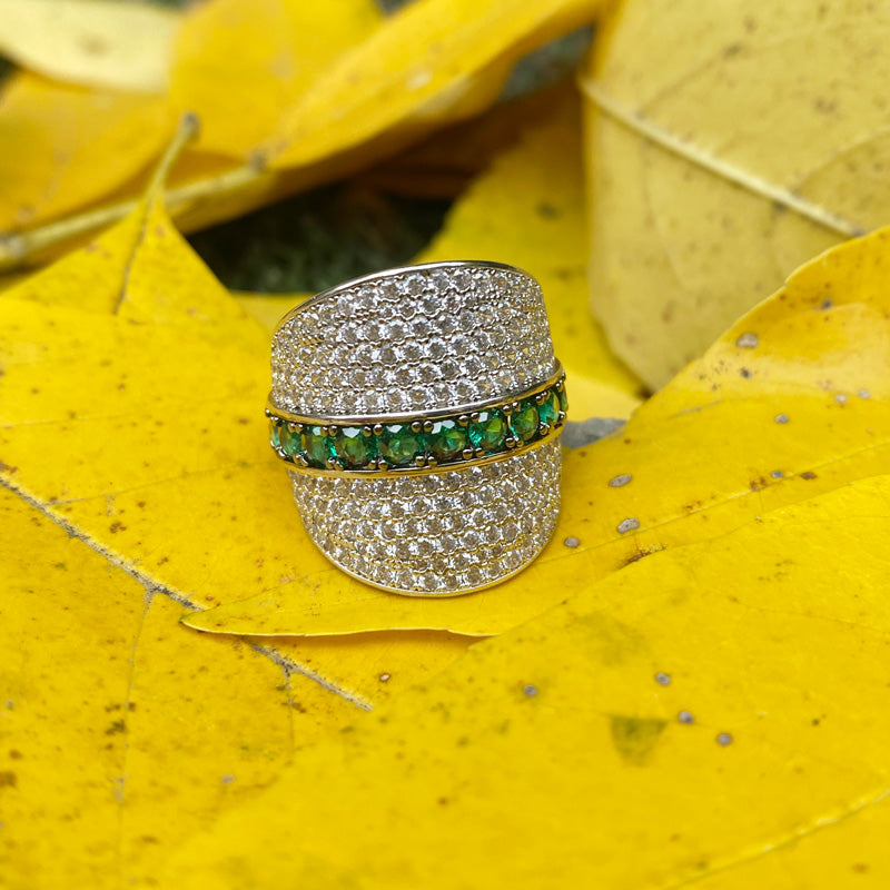 White Sapphire and Emerald Bold Cocktail Ring