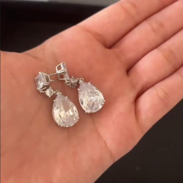 23.36CTW Pear Cut White Sapphire Drop Earrings